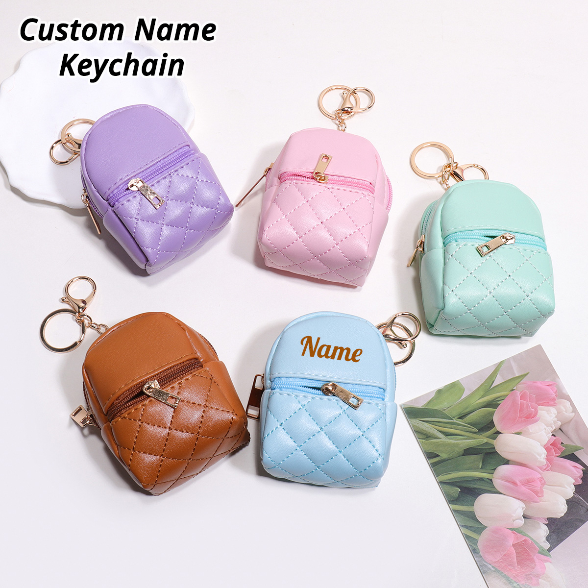 Leather Card Wallet - Mini aangepaste naam sleutelhanger portemonnee gepersonaliseerde