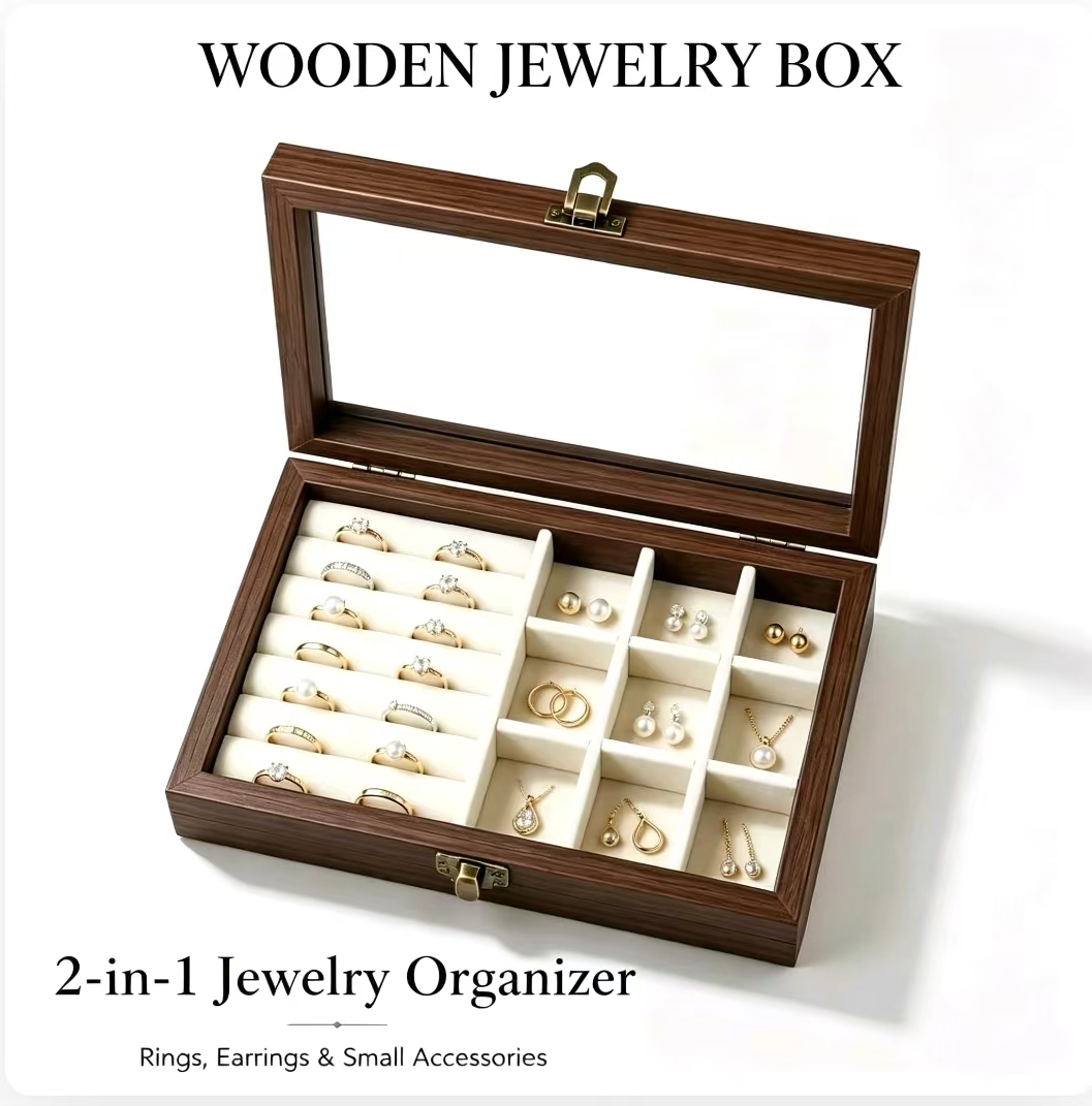 Velvet Jewelry Box - Slaapkamer bureau organizer van walnootpatroon fluweel,