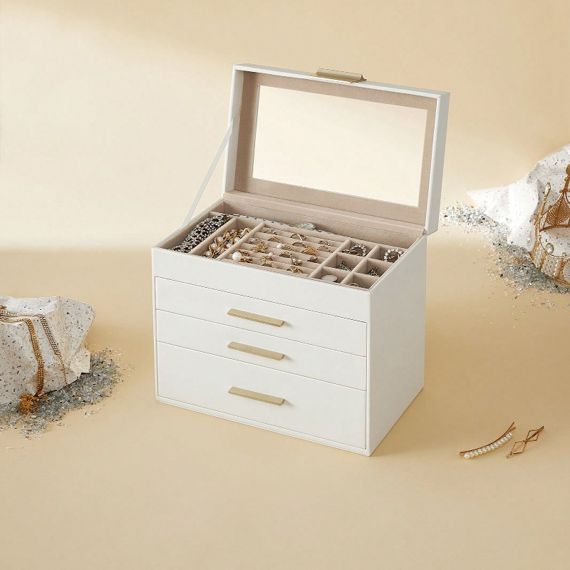 Velvet Jewelry Box - Verbeterde 4-laags sieradendoos met glazen deksel