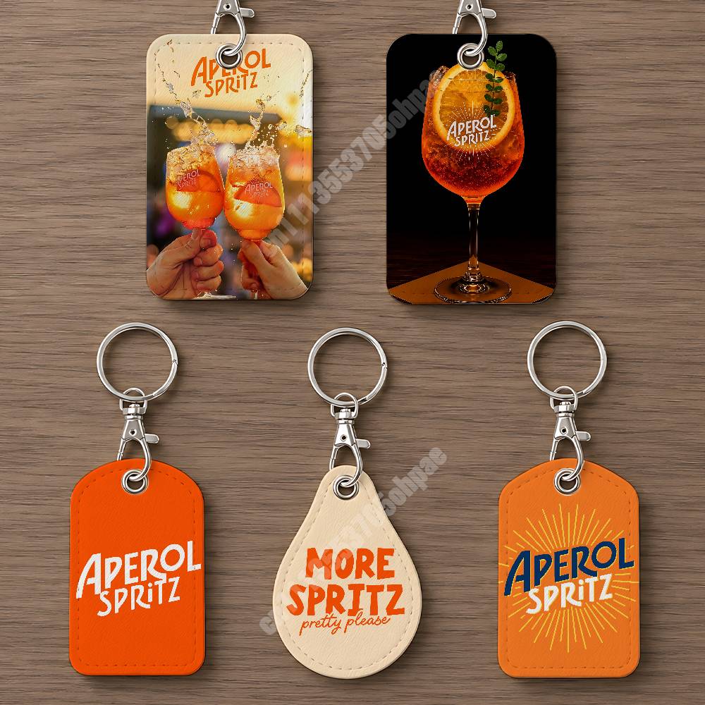 Leather Card Wallet - Oranje Prosecco A-Aperol S-Spritz lederen sleutelhanger