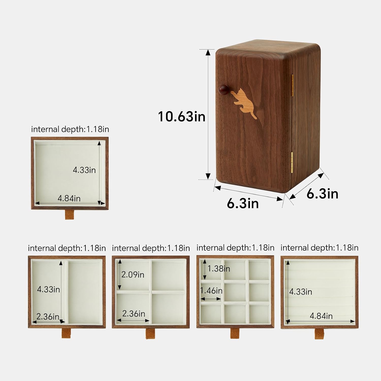Zwarte walnoot massief houten  - Velvet Jewelry Box recensie en prijs
