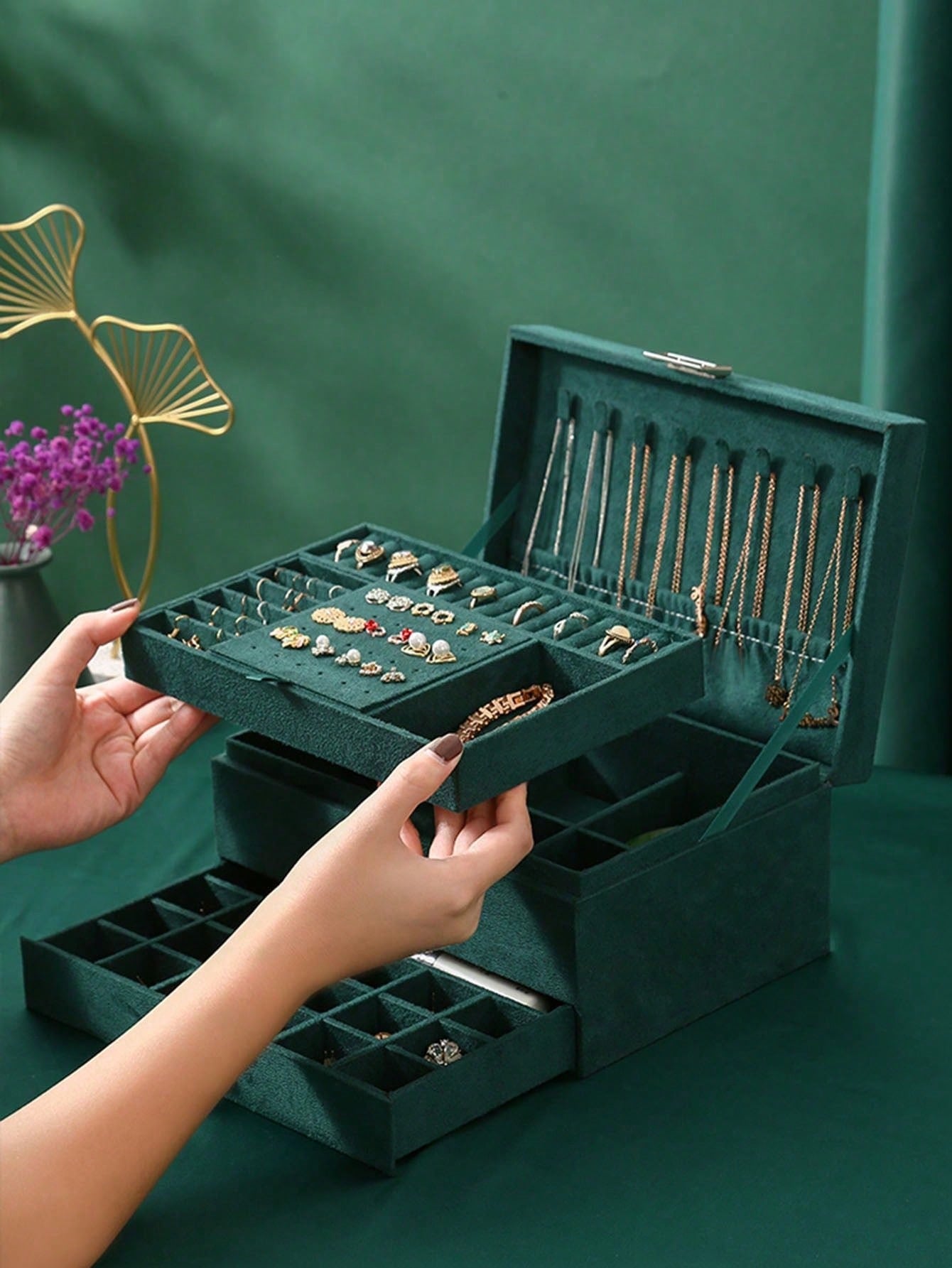 3-laags fluwelen juwelendoos m - Velvet Jewelry Box recensie en prijs