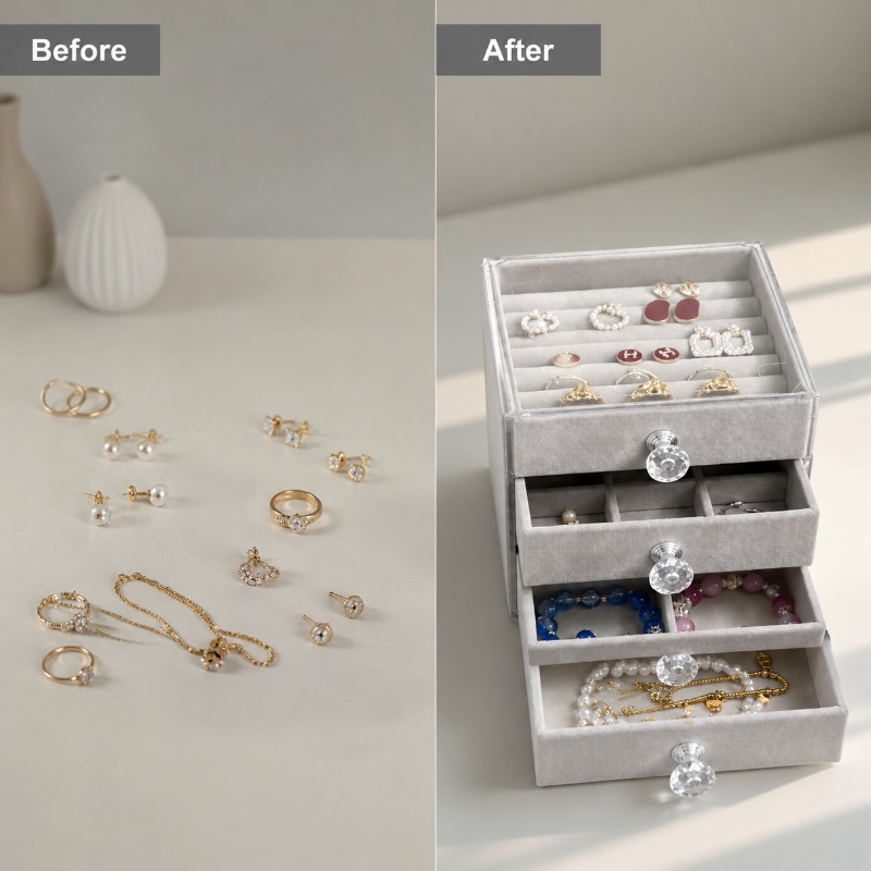 Grijs fluwelen sieradendoosje  - Velvet Jewelry Box recensie en prijs